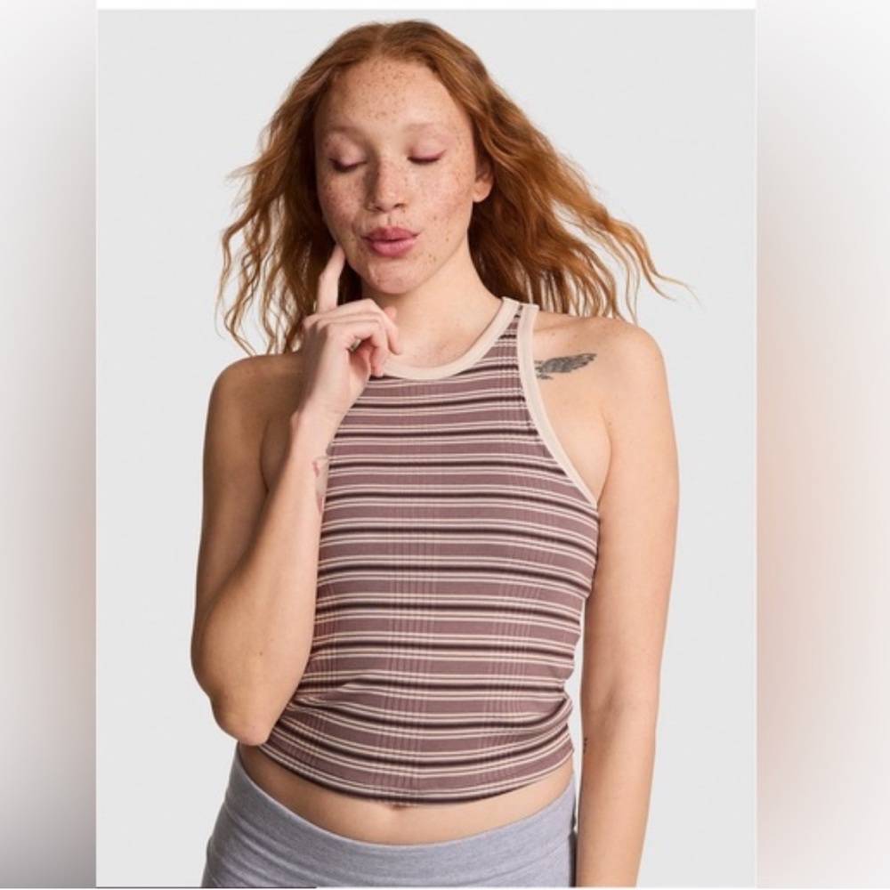 NWT Victoria's Secret Ribbed Tank Top Mauve and Cream Size M